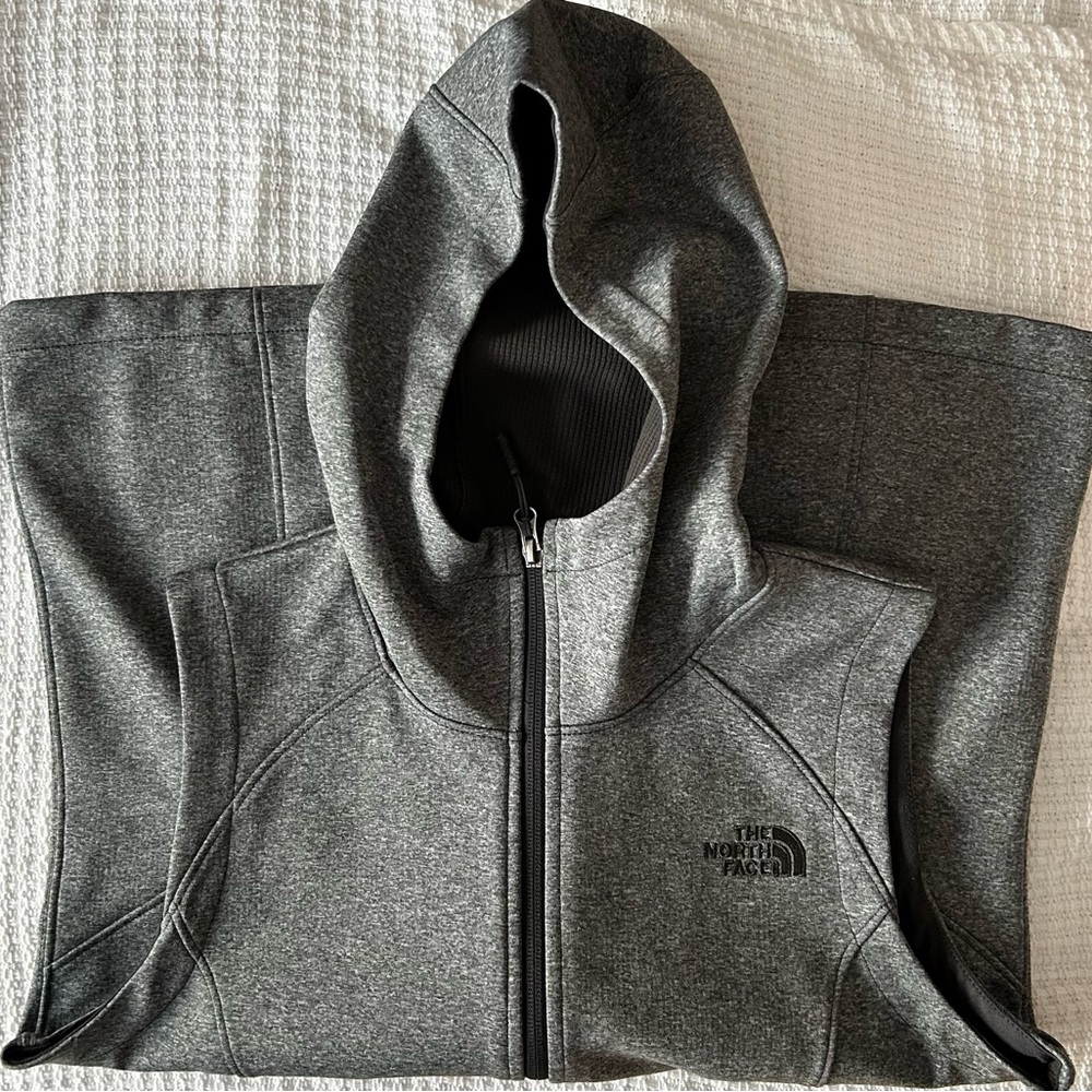 Women’s North Face hooded vest, size Medium, slate gray